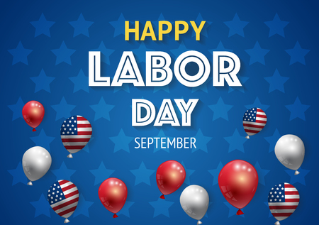 Labor day banner template decor with American flag and balloons designのイラスト素材