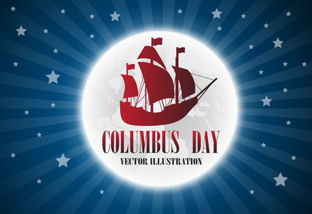 Illustration text Columbus Day with boat on flag.のイラスト素材