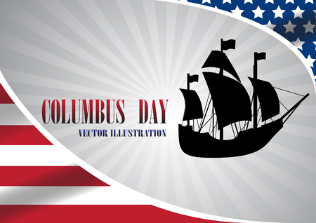 Illustration text Columbus Day with boat on flag.のイラスト素材
