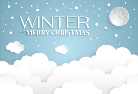 Nighttime sky with Santa Claus and full moon,clouds background,paper artのイラスト素材