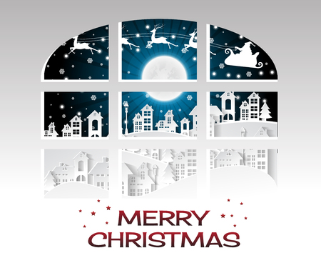 Christmas and New Years background with santa claus and village Landscape in windowのイラスト素材
