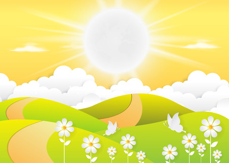 landscape Daytime sky background with Summer, clouds and sun. sunlight morning. Vectorのイラスト素材