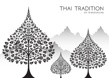Buddha and Bodhi tree of thai tradition,vesak day,vectorのイラスト素材