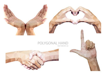Set of polygonal hands gesture isolated on white background.vectorのイラスト素材