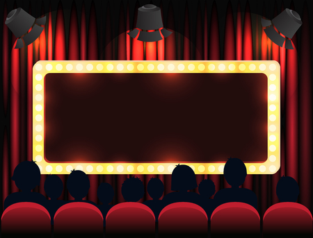 theater sign or cinema sign on curtain with spot light.vectorのイラスト素材