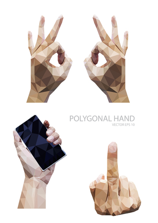 Set of polygonal hands gesture isolated on white background.vectorのイラスト素材