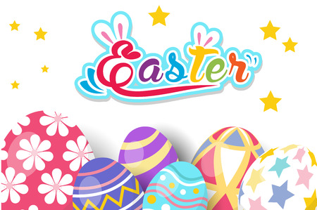 Happy Easter greeting card with rabbit, bunny and eggsのイラスト素材