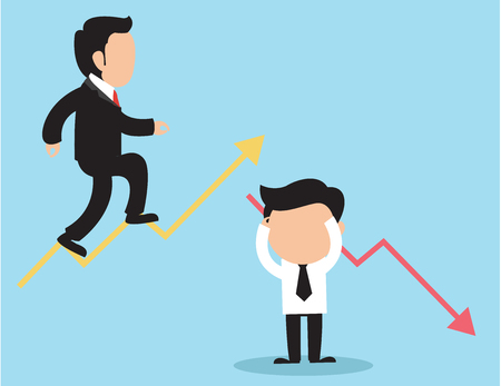 Business decision concept vector illustration. Businessman two arrows and directions.vector illustration.のイラスト素材