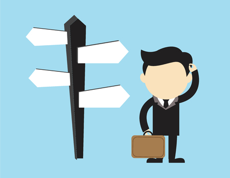Businessman doubting which direction is the best. Vector illustrationのイラスト素材