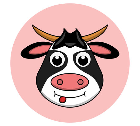illustration of a cow. Cute cow, head Adorable little cow. cow sticking out tongue.のイラスト素材