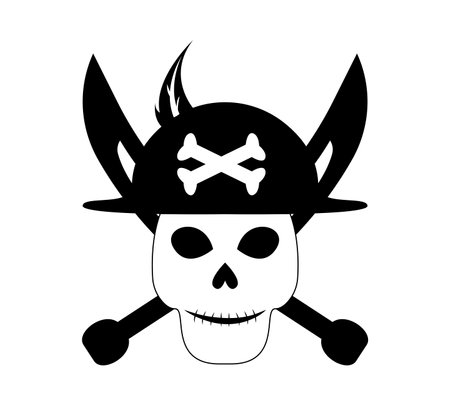 skull pirate with crossed swords. pirate warrior skull. vectors, illustrations, icons.のイラスト素材