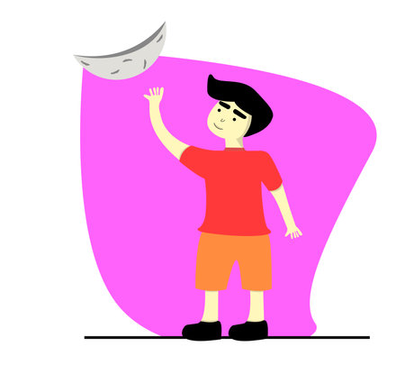 teenagers or children. the character of a child or teenager who wants to reach the moon. Flat design vector illustration on white background.のイラスト素材