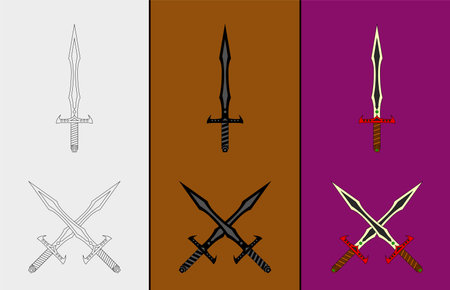 set of icon swords and symbols. cross sword. vector illustration.のイラスト素材
