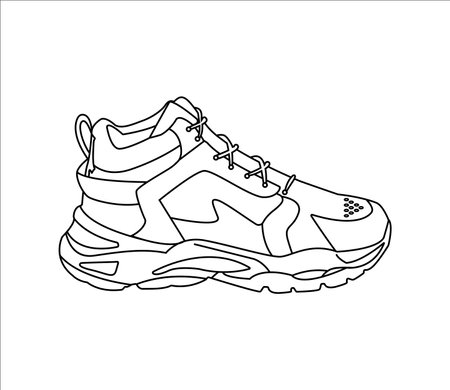 Cool sneakers. Sneakers outline vector, Sneakers drawn in sketch style, black outline sneakers, Vector illustration.のイラスト素材