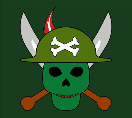 skull pirate with crossed swords. pirate warrior skull. vectors, illustrations, icons.のイラスト素材