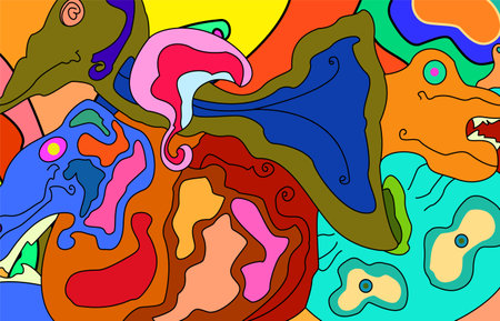 colorful abstract background. abstract animal doodles wallpaper. vector, illustration, banner, printing, poster, etc.のイラスト素材