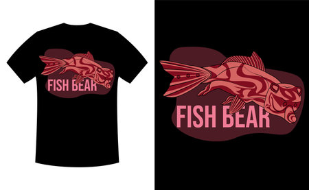 unique fish bear t-shirt design. a mix between fish and bear. vector, illustration, t-shirt.のイラスト素材