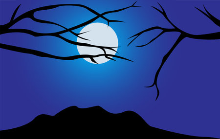 sunny day night hill view illustration background.のイラスト素材