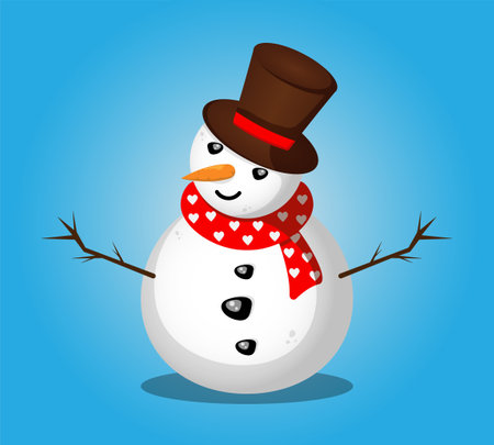 cute snowman isolated on gradient blue background.のイラスト素材