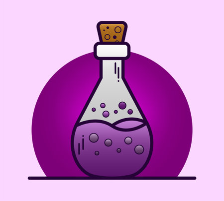 Dangerous purple potion. chemical liquid in a glass bottle.のイラスト素材