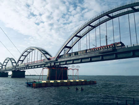 Photo Of A Bridge Over  River In India. Photo taken on a beautiful evening.のeditorial素材