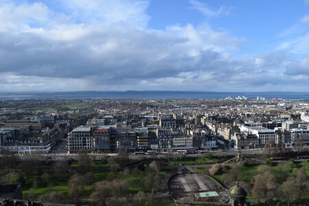City Skyline View from top of a tower. Sea and Sky Meeting point. A beautiful view on a bright sunny dayの写真素材