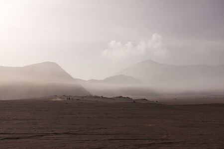Desert in crater of bromo volcano in indonesiaの写真素材