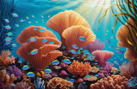 Underwater Coral Reefs with Lighting Effectsの素材