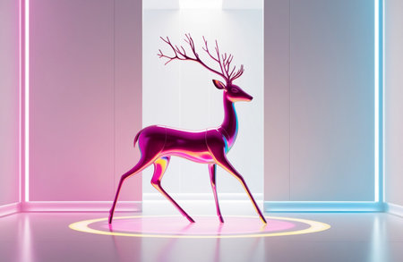 Colourful Deer 3D Modern Art in Clean White Backgroundの素材