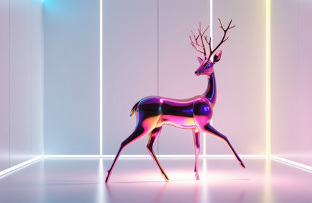 Colourful Deer 3D Modern Art in Clean White Backgroundの素材