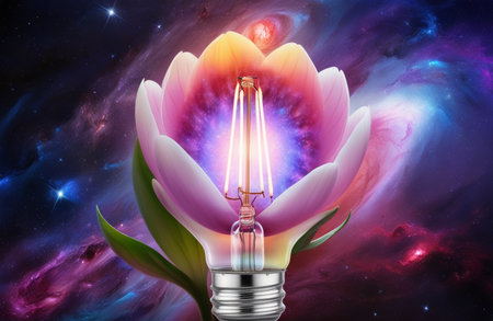 Glowing Light Bulb Merging with a Blooming Flowerの素材
