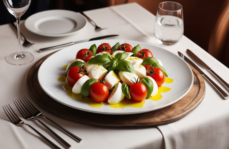 Caprese Salad Italian Dish on Tableの素材