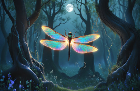 Surreal art of a glowing fireflyの素材