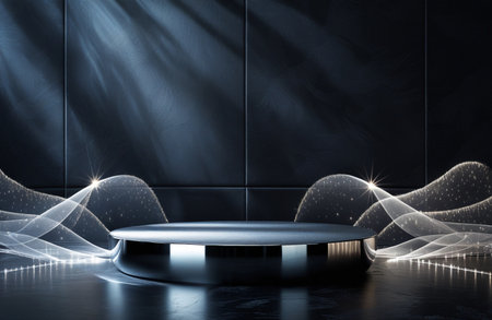 Sophisticated backdrop with an empty round podiumの素材