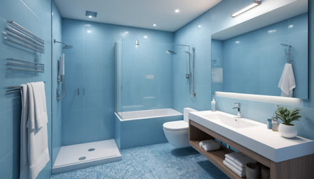 Soft blue bathroom design with 3D sinkの素材
