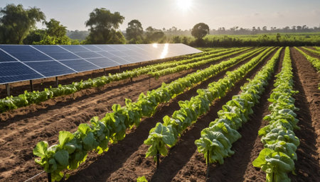 Vegetable Field Surrounded by Solar Fencingの素材