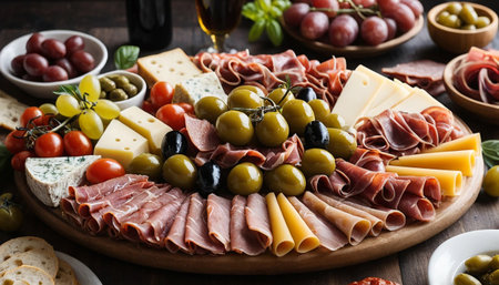 Antipasto platter with cured meats and cheeseの素材