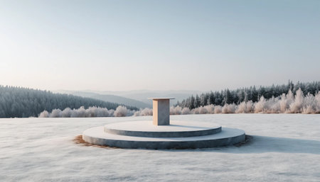 Frosty Podium on Snow Covered Landscapeの素材