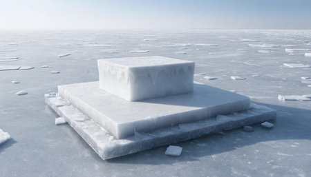 White Podium on Sheet of Frozen Iceの素材