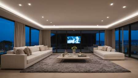 Luxury Living Room With Ambient Lighting And TVの素材