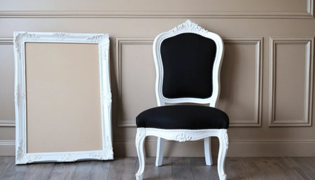 Black Chairs and Large White Frame on Wood Wallの素材