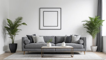 Contemporary Lounge Wall with White Poster Artの素材