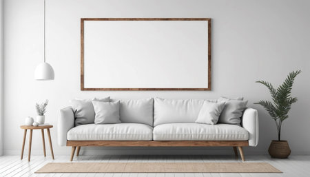 White Canvas Frame in Minimal Wooden Room Setupの素材