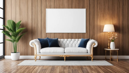 Luxury Lounge Framing on Wooden Wall Poster Setupの素材