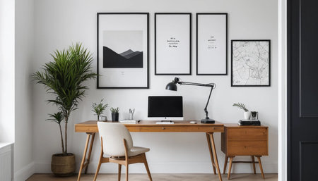 Wood frame poster wall in clean officeの素材