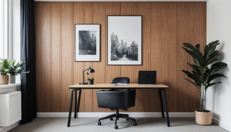 Minimal office with wood panel interiorの素材