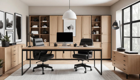 Wooden office with black accent highlightsの素材