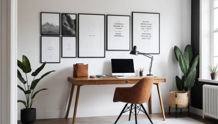 Wood frame poster wall in clean officeの素材