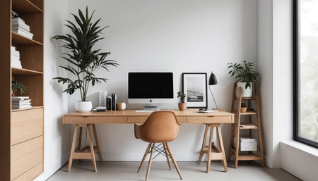 Workspace with clean wood furnitureの素材