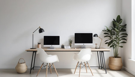 Minimalist desk in calm office setupの素材